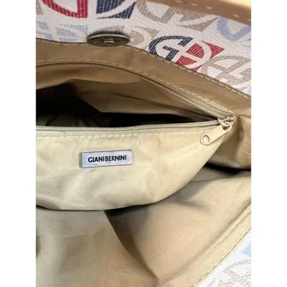 Giani Bernini Tote Beach Bag Large Multicolor Logo Print Pockets‎ Zip Purse